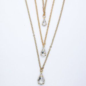 Triple Layered Gold Crystal Drop Necklace
